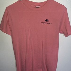 small, pink Simply Southern shirt